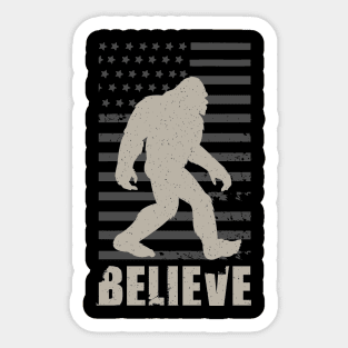 Bigfoot Believe Retro Vintage American Flag Sticker